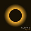 Total eclipse of the sun with yellow light rays in the dark sky. Solar eclipse vector illustration