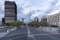 Total Lockdown in Spain: Empty Madrid`s Paseo de la Castellana Royalty Free Stock Photo