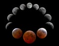 Total Lunar Blood Moon Eclipse phases March 14, 2025 Royalty Free Stock Photo