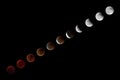 Total Lunar Eclipse sequence with blood moon on July 27 2018 Royalty Free Stock Photo