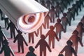 Total population control concept with CCTV videocam and small figures of people Royalty Free Stock Photo
