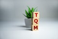 Total Quality Management TQM word on wooden cubes, business concept acronym