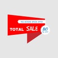 Total Sale special offer banner, up to 80% off. Vector illustration. Colorful total sale sign.Red label. Icon for special offer. Royalty Free Stock Photo