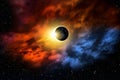 total solar eclipse in clouds, atmosphere . Royalty Free Stock Photo