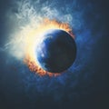 Total solar eclipse event on a blue sky. Dramatic.