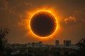 Total Solar Eclipse Over Urban Skyline Royalty Free Stock Photo
