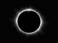 Total solar eclipse. Planet with sun rays on dark background. Realistic sunrise in space. Earth horizon with glow. Black