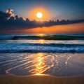 A total solar eclipse with the sun just above the view from the beach at sunset Royalty Free Stock Photo