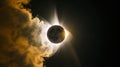 Total solar eclipse with sun partially obscured by large cloud of gas and dust. Dark sky with sun corona visible creating Royalty Free Stock Photo