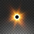 Total solar eclipse vector illustration on transparent background. Full moon shadow sun eclipse with corona. Royalty Free Stock Photo