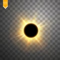 Total solar eclipse vector illustration on transparent background. Full moon shadow sun eclipse with corona vector