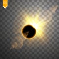 Total solar eclipse vector illustration on transparent background. Full moon shadow sun eclipse with corona vector Royalty Free Stock Photo