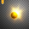 Total solar eclipse vector illustration on transparent background. Full moon shadow sun eclipse with corona vector