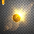 Total solar eclipse vector illustration on transparent background. Full moon shadow sun eclipse with corona vector Royalty Free Stock Photo