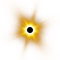 Total solar eclipse vector illustration on white background. Full moon shadow sun eclipse with corona.