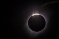 Total solar eclipse with visible Baily`s beads, prominence, inner corona and chromosphere