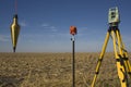 Total station, prism and plumb-bob Royalty Free Stock Photo