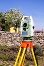 Survey Instrument geodetic device, total station set in the field
