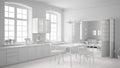 Total white scandinavian kitchen, minimalist interior design Royalty Free Stock Photo