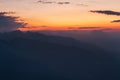 Calm and moody mountain sunrise