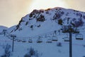 Chairlifts and sunset over the ski resort of Piau-Engaly, Pyrenees, France Royalty Free Stock Photo