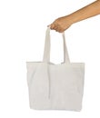 Tote bag canvas white cotton fabric cloth eco shopping sack mockup blank template isolated on White Royalty Free Stock Photo