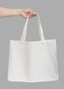 Tote bag canvas white cotton fabric cloth eco shopping sack mockup blank template isolated on grey background clipping path Royalty Free Stock Photo