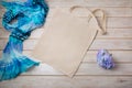 Tote bag mockup with blue scarf and flower