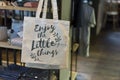 Tote bag with the phrase `Enjoy the little things` Royalty Free Stock Photo