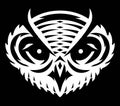 Totem ally - Owl. White head on a black background. Template for design. The element to style. Vector monochrome illustration