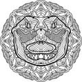 Totem coloring page for adults. The head of a crocodile. Line art