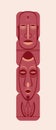 Totem idol with faces isolated, flat vector stock illustration with face or head of people, wood sculpture