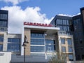 Totem Lake, WA USA - circa March 2021: Telephoto view of a tall Cinemark movie theater building in the Totem Lake shopping area in Royalty Free Stock Photo