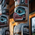 a totem pole with a face painted on it