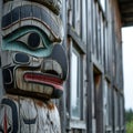 a totem pole with a face painted on it