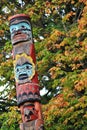 Totem Pole, Fall Color, Autumn leaves, City Landscape in Stanley Paark, Downtown Vancouver, British Columbia Royalty Free Stock Photo