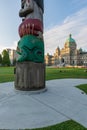 Totem Pole and the Legislative Assembly in Victoria, British Columnbia