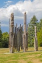 The totems of Vancouver, the view from Burnaby Mountain Park. Japanese Ainu totem poles