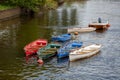 Waterlogged rowing boats moored on the River Dart near Totnes on July 29, 2012 Royalty Free Stock Photo