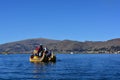 A Totora boat floating on the Titicaca lake, in Peru Royalty Free Stock Photo