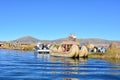 A Totora boat floating on the Titicaca lake, in Peru