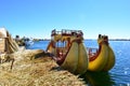 A Totora boat floating on the Titicaca lake, in Peru Royalty Free Stock Photo