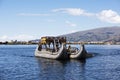 Totora boat on the Titicaca lake near Puno, Peru