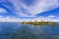 Totora boat on the Titicaca lake near Puno, Peru Royalty Free Stock Photo