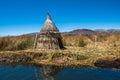 Totora reed huts on a manmade floating island, Lake Titicaca, Pe