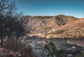 Toubkal National Park very close to the small village of Imlil in the Atlas Mountains, Morocco. Hiking trip with blue Royalty Free Stock Photo