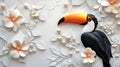 White Toucan and Flowers with Pearls - Elegant 3D Floral Design Royalty Free Stock Photo