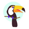 Toucan bird cartoon character. flat vector isolated on white. Colorful icon of tropical nature. Wild animal illustration Royalty Free Stock Photo