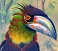 Toucan bird with colorful eyes and beak