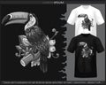 Toucan bird monochrome mandala arts isolated on black and white t shirt Royalty Free Stock Photo